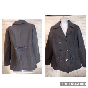 New York & Company Gray Wool Blend Double-Breasted Pea Coat